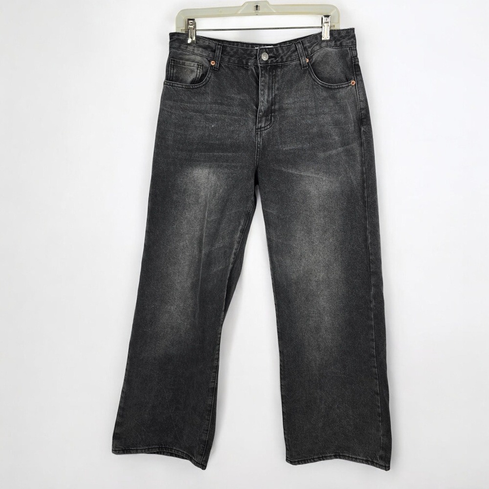 SONG Womens‎ Jeans Black Wash Wide Leg Denim Size 11/30 Distressed Fashion 30x27
